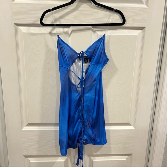 sister party Dresses & Skirts - NWT Sister Party Blue Mesh Lace Up Bodycon Mini Dress Sleeveless